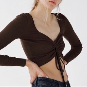 short sleeve Zara scrunched brown top